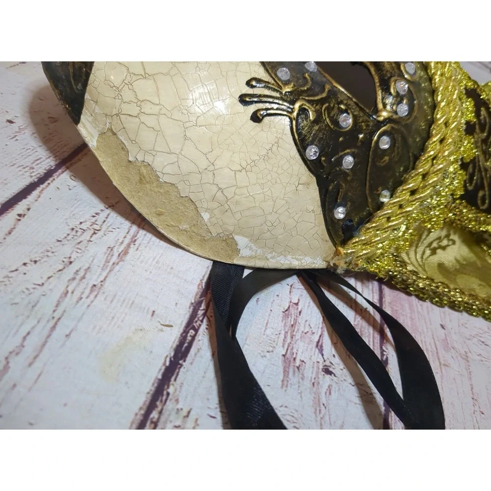 Mardi Gras Large Jester Joker‎ Crackle Venetian Masquerade Mask Brown &  Gold